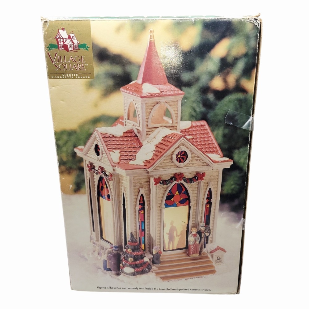 Mr Christmas Village Silhouettes Lighted Church 1998 Rotating Scene w/Box Works
